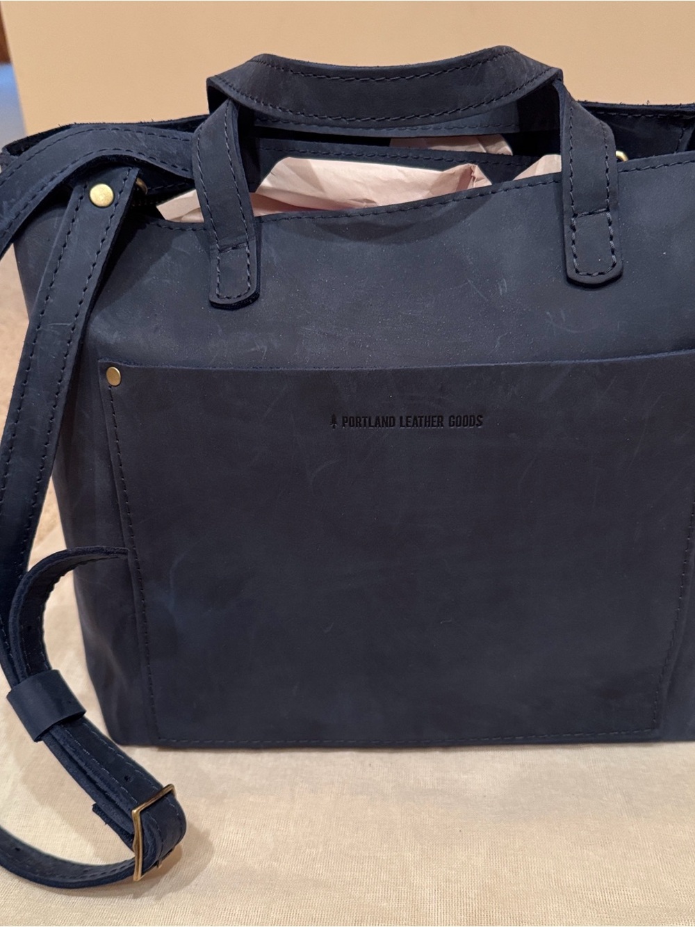 Portland Leather Goods Medium Crossbody Leather Tote in Deep Water